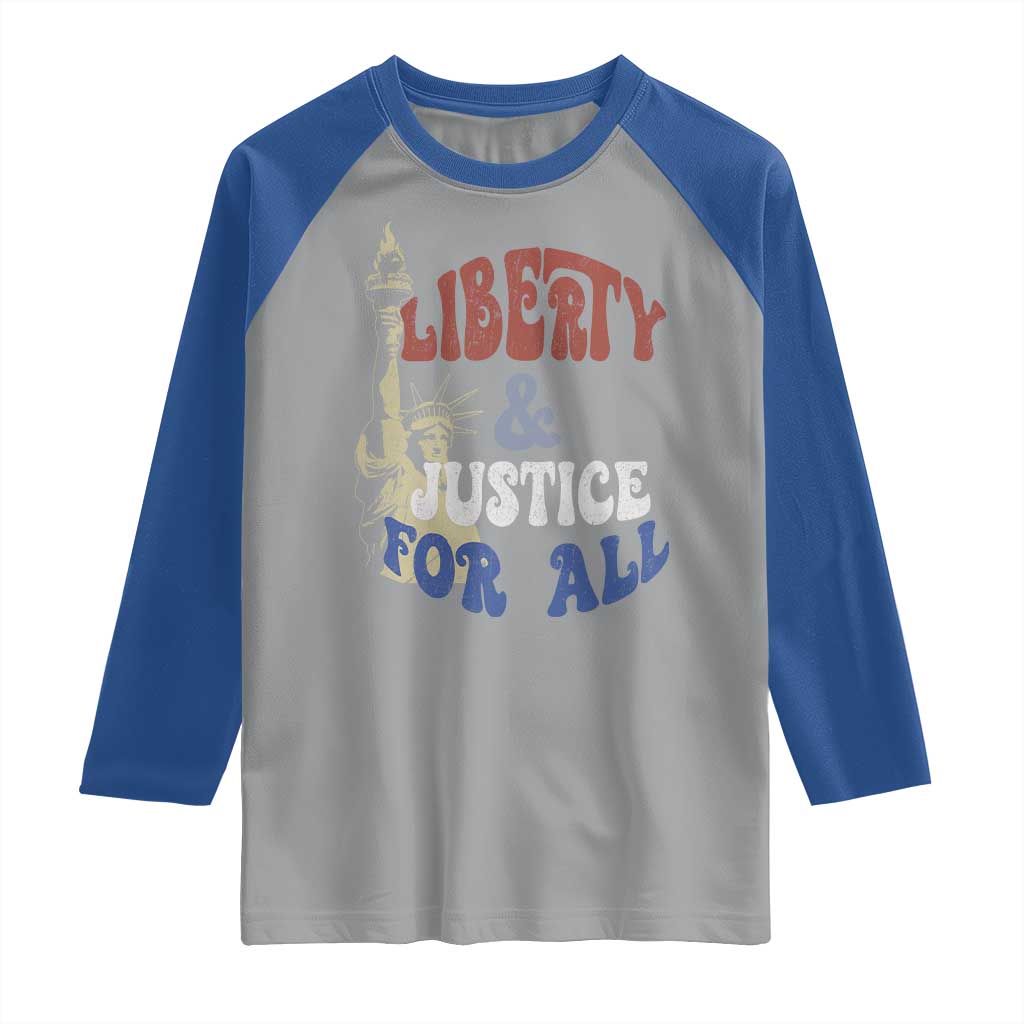 Funny 4th of July Liberty And Justice For All Raglan Shirt Statue Of Liberty TS11 Sport Gray Royal Print Your Wear