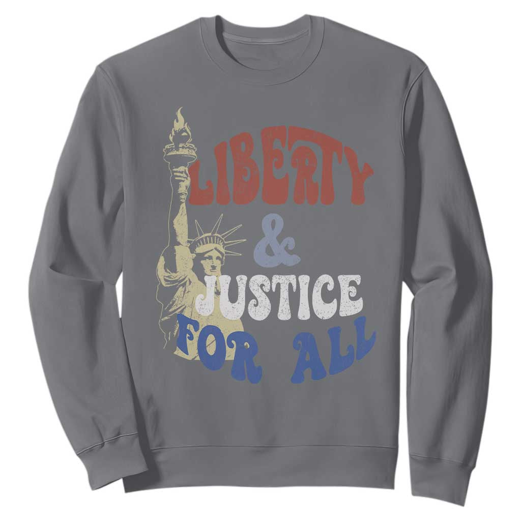 Funny 4th of July Liberty And Justice For All Sweatshirt Statue Of Liberty TS11 Charcoal Print Your Wear