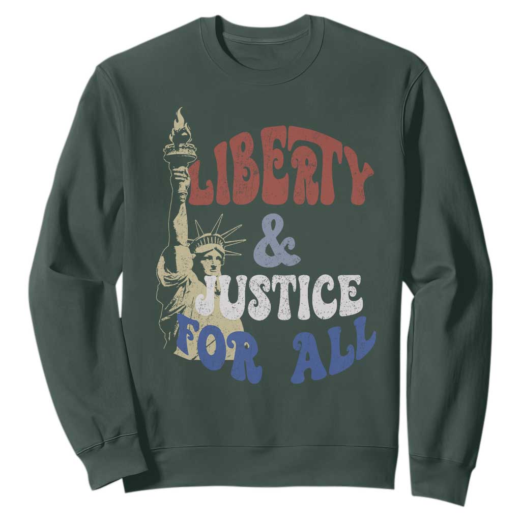Funny 4th of July Liberty And Justice For All Sweatshirt Statue Of Liberty TS11 Dark Forest Green Print Your Wear