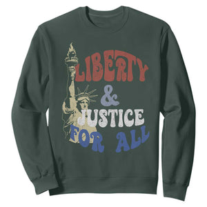Funny 4th of July Liberty And Justice For All Sweatshirt Statue Of Liberty TS11 Dark Forest Green Print Your Wear