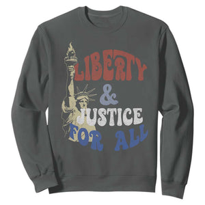 Funny 4th of July Liberty And Justice For All Sweatshirt Statue Of Liberty TS11 Dark Heather Print Your Wear