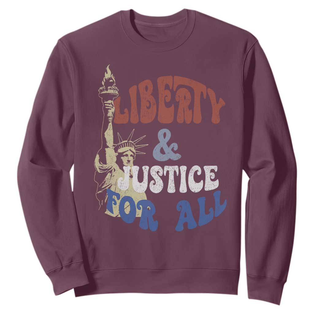 Funny 4th of July Liberty And Justice For All Sweatshirt Statue Of Liberty TS11 Maroon Print Your Wear