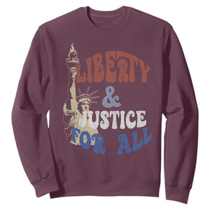Funny 4th of July Liberty And Justice For All Sweatshirt Statue Of Liberty TS11 Maroon Print Your Wear