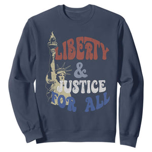 Funny 4th of July Liberty And Justice For All Sweatshirt Statue Of Liberty TS11 Navy Print Your Wear