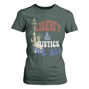 Funny 4th of July Liberty And Justice For All T Shirt For Women Statue Of Liberty TS11 Dark Forest Green Print Your Wear
