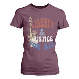 Funny 4th of July Liberty And Justice For All T Shirt For Women Statue Of Liberty TS11 Maroon Print Your Wear