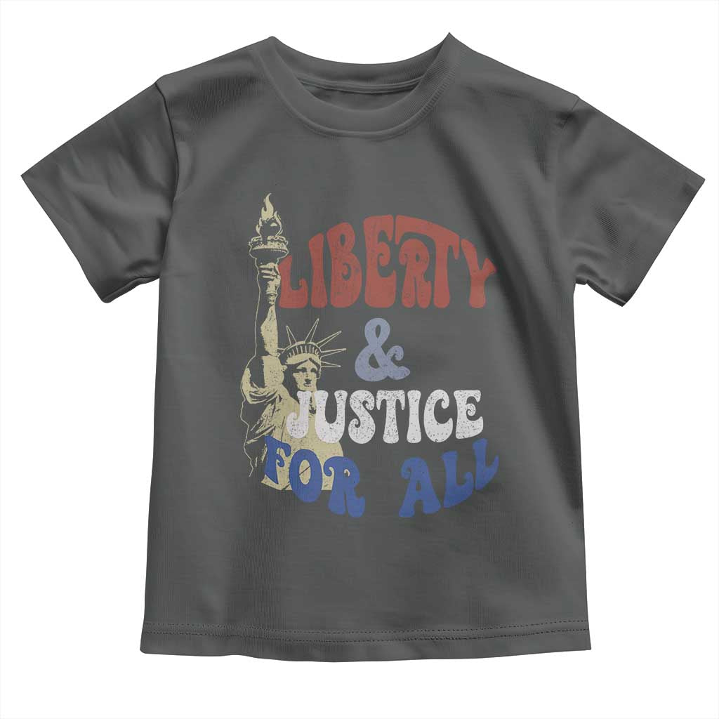 Funny 4th of July Liberty And Justice For All Toddler T Shirt Statue Of Liberty TS11 Dark Heather Print Your Wear