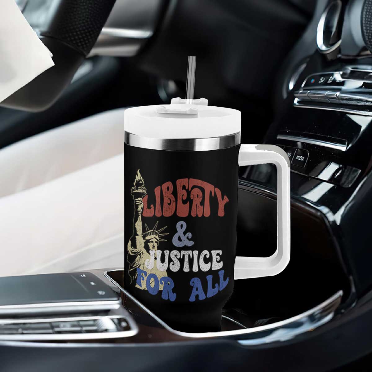 Funny 4th of July Liberty And Justice For All Tumbler With Handle Statue Of Liberty TS11 Print Your Wear
