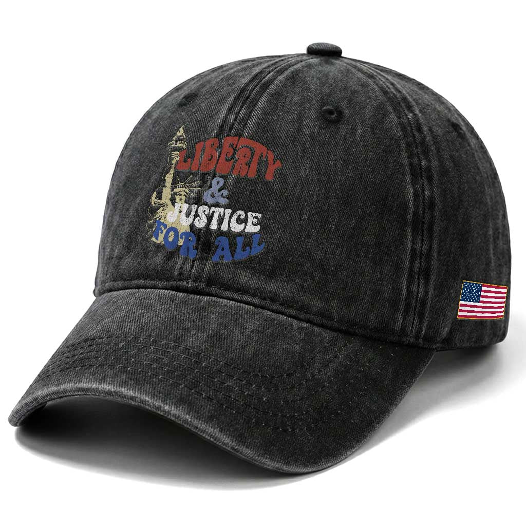 Funny 4th of July Liberty And Justice For All Washed Cotton Baseball Cap Statue Of Liberty TS11 Print Your Wear