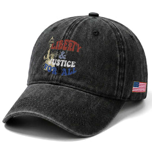 Funny 4th of July Liberty And Justice For All Washed Cotton Baseball Cap Statue Of Liberty TS11 Print Your Wear