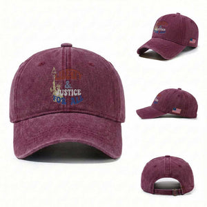 Funny 4th of July Liberty And Justice For All Washed Cotton Baseball Cap Statue Of Liberty TS11 Washed Cap Universal Fit Burgundy Print Your Wear