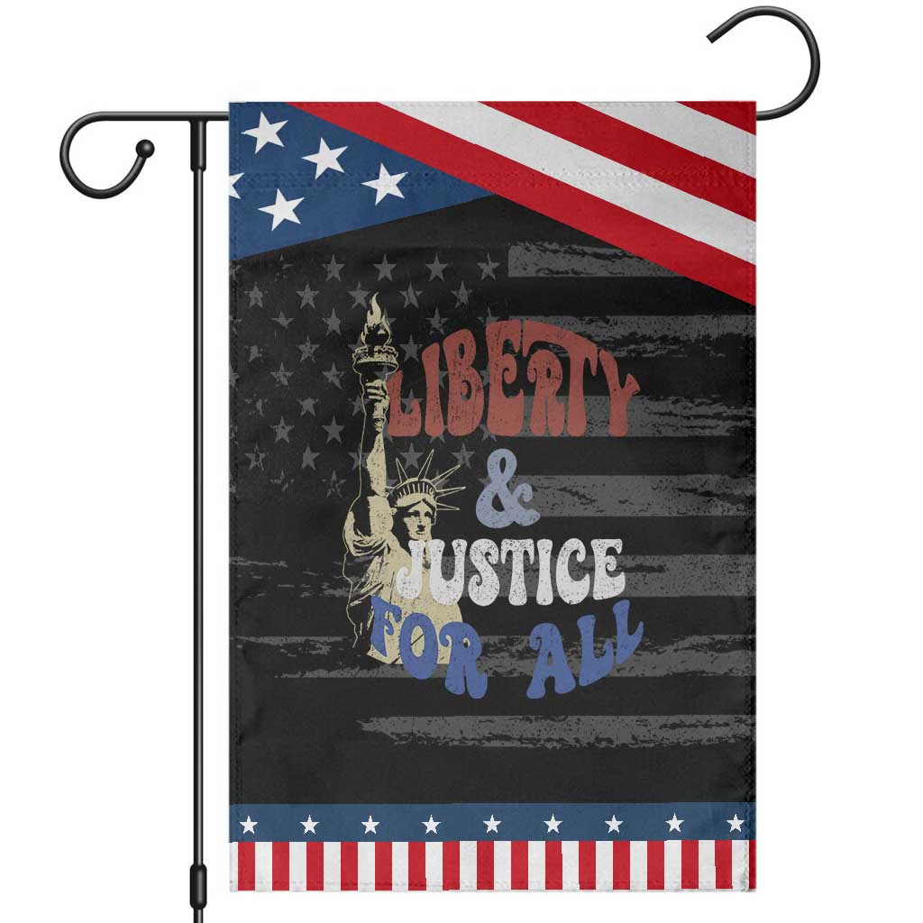 Funny 4th of July Liberty And Justice For All Garden Flag Statue Of Liberty TS11 Distressed Black Blue Print Your Wear