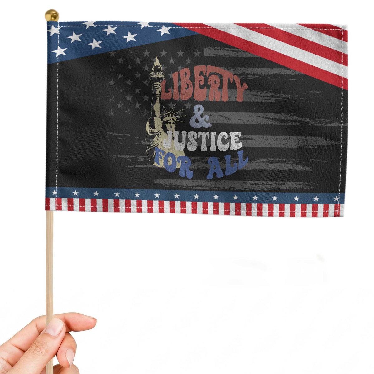 Funny 4th of July Liberty And Justice For All Patriotic Handheld Flag Statue Of Liberty TS11 Distressed 8.2