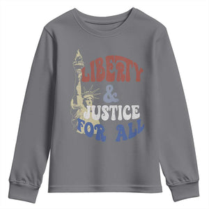 Funny 4th of July Liberty And Justice For All Youth Sweatshirt Statue Of Liberty TS11 Charcoal Print Your Wear