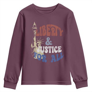 Funny 4th of July Liberty And Justice For All Youth Sweatshirt Statue Of Liberty TS11 Maroon Print Your Wear
