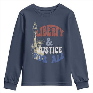 Funny 4th of July Liberty And Justice For All Youth Sweatshirt Statue Of Liberty TS11 Navy Print Your Wear