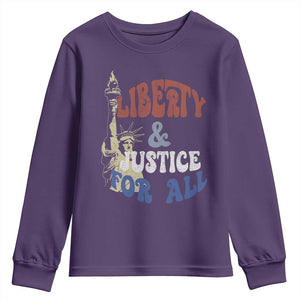 Funny 4th of July Liberty And Justice For All Youth Sweatshirt Statue Of Liberty TS11 Purple Print Your Wear