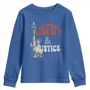 Funny 4th of July Liberty And Justice For All Youth Sweatshirt Statue Of Liberty TS11 Royal Blue Print Your Wear