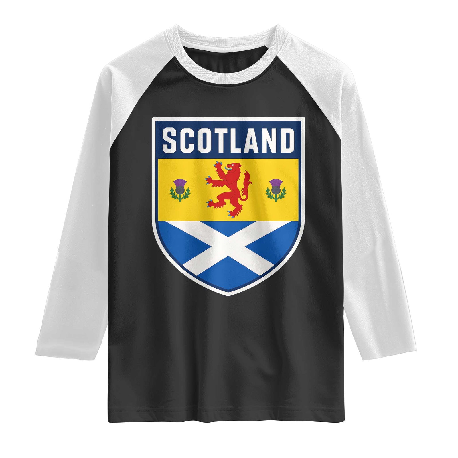 Scottish Rampant Lion Scotland Coat of Arms National Pride Raglan Shirt TS11 Black White Print Your Wear