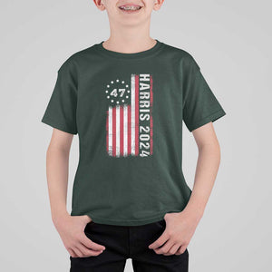 Harris 2024 T Shirt For Kid Betsy Ross Flag 47th President Star TS11 Dark Forest Green Print Your Wear
