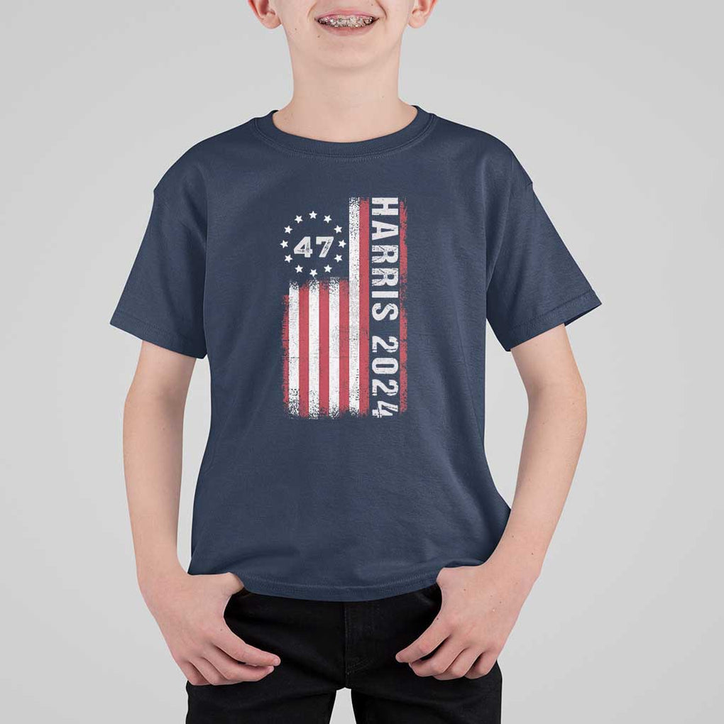 Harris 2024 T Shirt For Kid Betsy Ross Flag 47th President Star TS11 Navy Print Your Wear