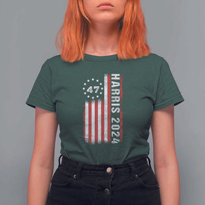 Harris 2024 T Shirt For Women Betsy Ross Flag 47th President Star TS11 Dark Forest Green Print Your Wear