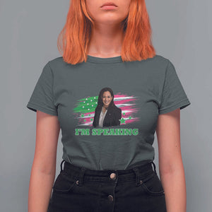 Kamala I'm Speaking T Shirt For Women Harris Quote Pink USA Flag TS11 Dark Heather Print Your Wear