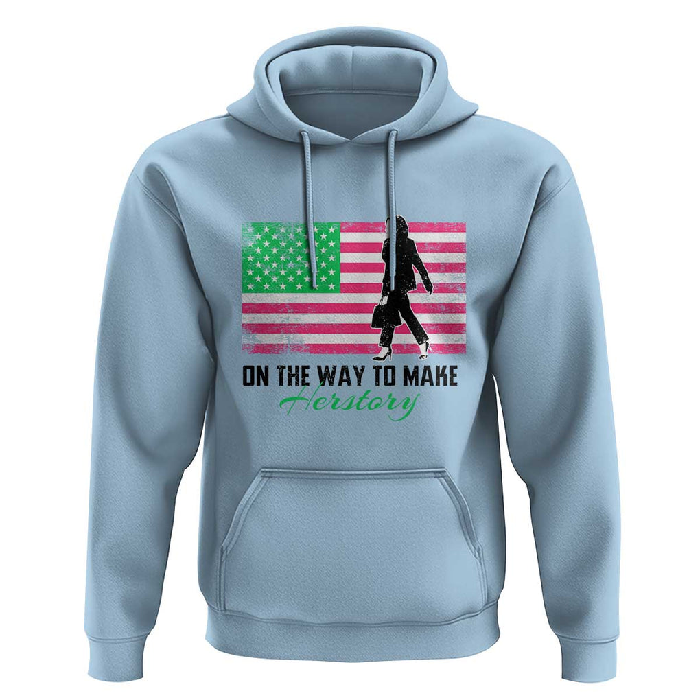 Kamala 2024 Hoodie On The Way To Make Herstory USA Flag TS11 Light Blue Print Your Wear
