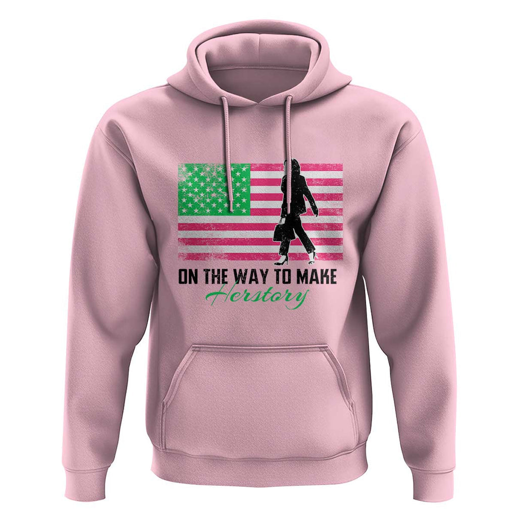 Kamala 2024 Hoodie On The Way To Make Herstory USA Flag TS11 Light Pink Print Your Wear