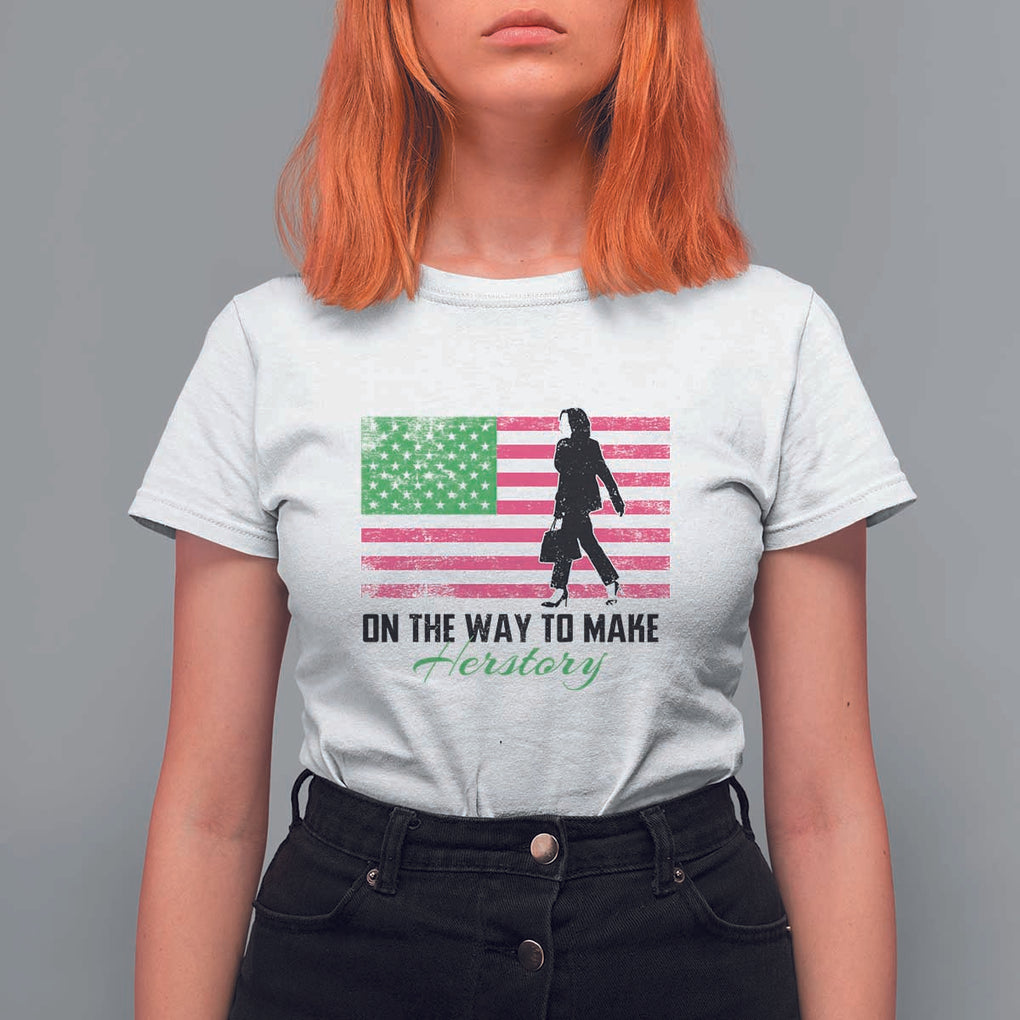 Kamala 2024 T Shirt For Women On The Way To Make Herstory USA Flag TS11 White Print Your Wear