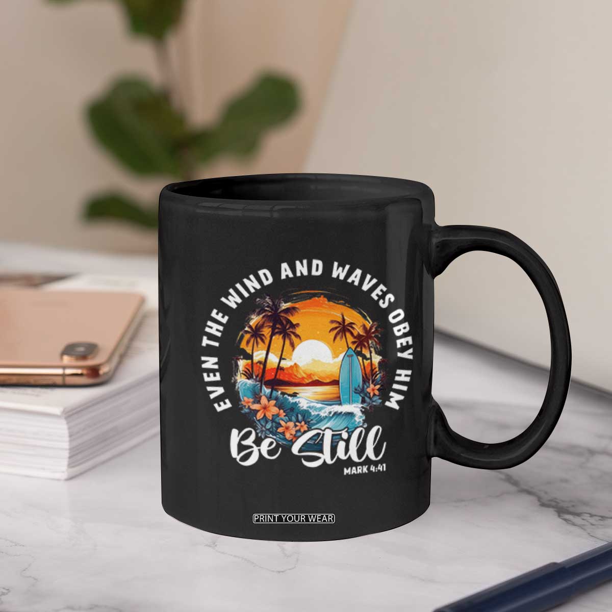 Even The Wind And Waves Obey Him Be Still Coffee Mug Christian Bible Verse Summer Vacation TS11 Print Your Wear