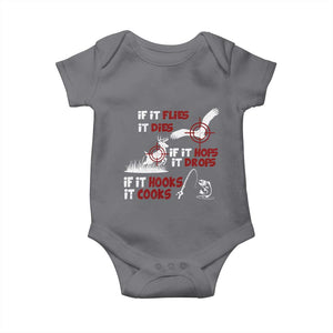 Funny Fishing Hunting Baby Onesie If It Flies It Dies If It Hops It Drops If It Hooks It Cooks TS11 Charcoal Print Your Wear