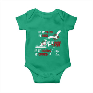 Funny Fishing Hunting Baby Onesie If It Flies It Dies If It Hops It Drops If It Hooks It Cooks TS11 Irish Green Print Your Wear