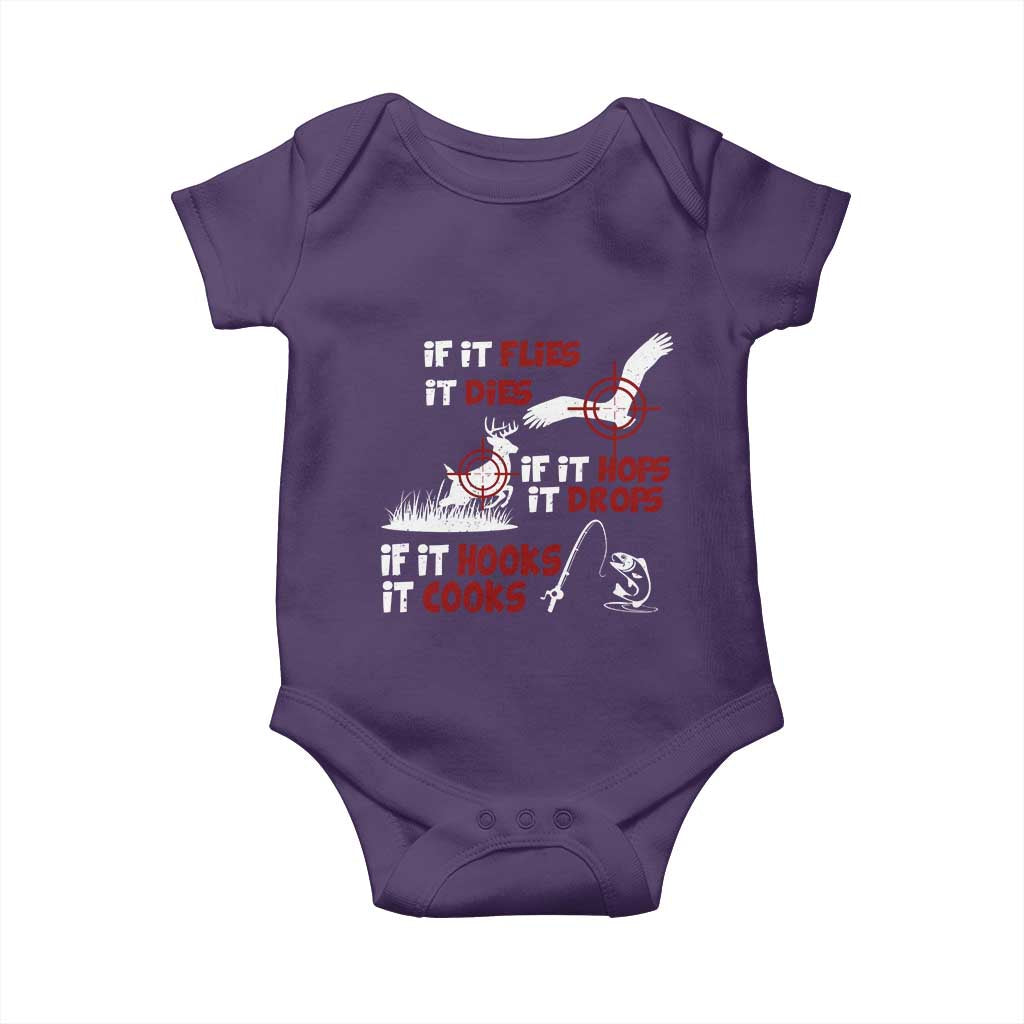 Funny Fishing Hunting Baby Onesie If It Flies It Dies If It Hops It Drops If It Hooks It Cooks TS11 Purple Print Your Wear