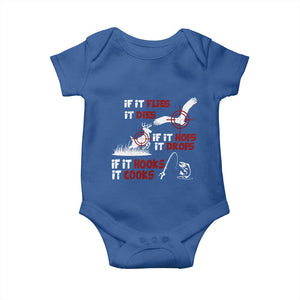 Funny Fishing Hunting Baby Onesie If It Flies It Dies If It Hops It Drops If It Hooks It Cooks TS11 Royal Blue Print Your Wear