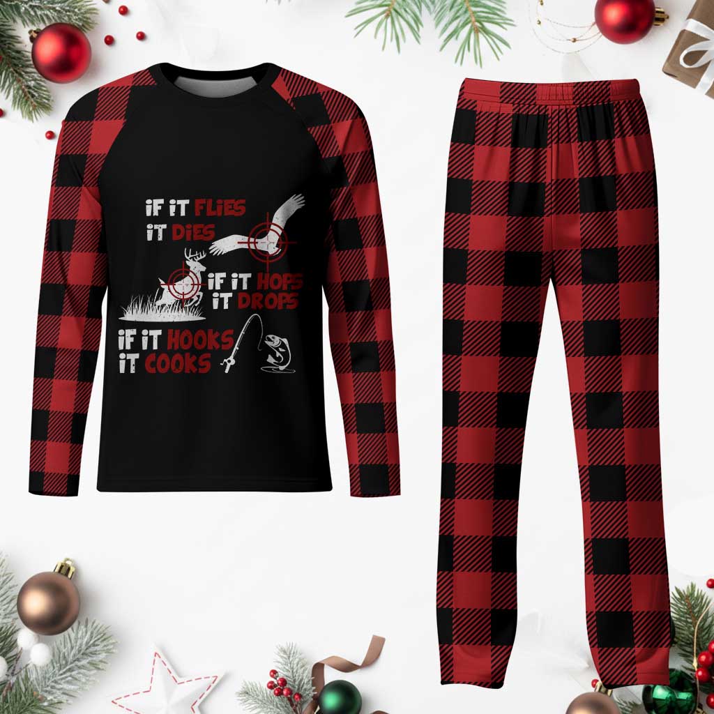 Funny Fishing Hunting Plaid Pajama Set If It Flies It Dies If It Hops It Drops If It Hooks It Cooks TS11 Buffalo Plaid Print Your Wear