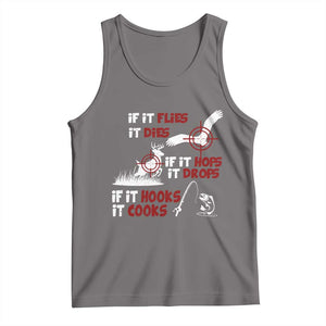 Funny Fishing Hunting Tank Top If It Flies It Dies If It Hops It Drops If It Hooks It Cooks TS11 Deep Heather Print Your Wear