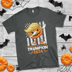 Funny Trump Supporter T Shirt Trumpkin Make Halloween Great Again 2024 Bat Pumpkin TS11 Dark Heather Print Your Wear