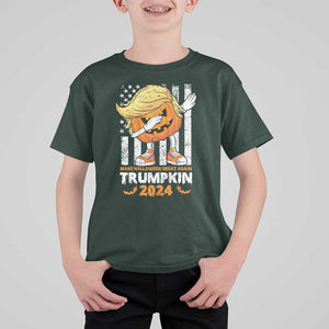 Funny Trump Supporter T Shirt For Kid Trumpkin Make Halloween Great Again 2024 Bat Pumpkin TS11 Dark Forest Green Print Your Wear