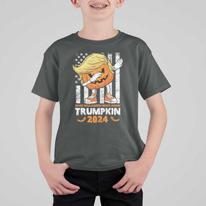 Funny Trump Supporter T Shirt For Kid Trumpkin Make Halloween Great Again 2024 Bat Pumpkin TS11 Dark Heather Print Your Wear