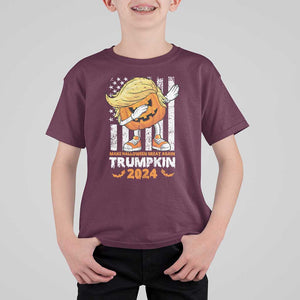 Funny Trump Supporter T Shirt For Kid Trumpkin Make Halloween Great Again 2024 Bat Pumpkin TS11 Maroon Print Your Wear