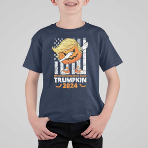 Funny Trump Supporter T Shirt For Kid Trumpkin Make Halloween Great Again 2024 Bat Pumpkin TS11 Navy Print Your Wear