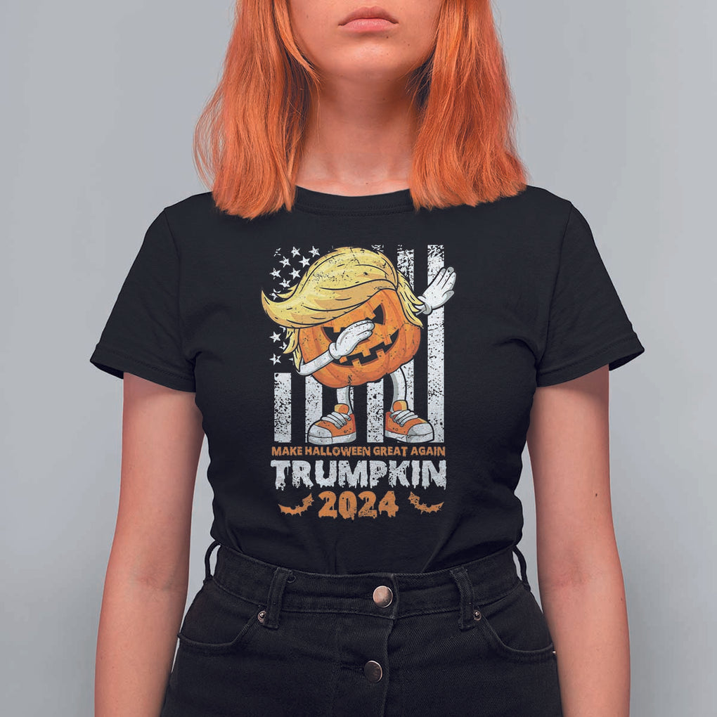Funny Trump Supporter T Shirt For Women Trumpkin Make Halloween Great Again 2024 Bat Pumpkin TS11 Black Print Your Wear