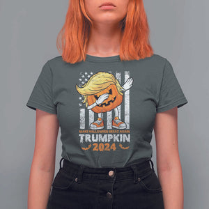 Funny Trump Supporter T Shirt For Women Trumpkin Make Halloween Great Again 2024 Bat Pumpkin TS11 Dark Heather Print Your Wear