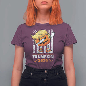 Funny Trump Supporter T Shirt For Women Trumpkin Make Halloween Great Again 2024 Bat Pumpkin TS11 Maroon Print Your Wear
