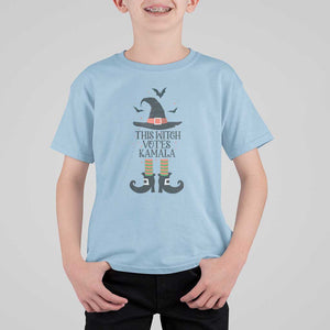 Funny Harris Halloween T Shirt For Kid This Witch Votes Kamala Pointed Hat Shoes Bat TS11 Light Blue Print Your Wear