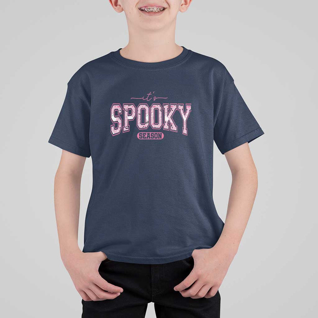 Funny Halloween T Shirt For Kid It's Spooky Season Pink Pumpkin Cute Cat TS11 Navy Print Your Wear