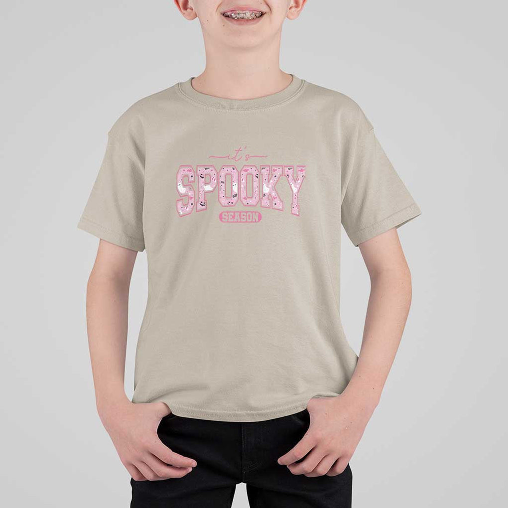 Funny Halloween T Shirt For Kid It's Spooky Season Pink Pumpkin Cute Cat TS11 Sand Print Your Wear
