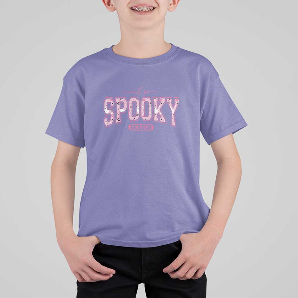 Funny Halloween T Shirt For Kid It's Spooky Season Pink Pumpkin Cute Cat TS11 Violet Print Your Wear