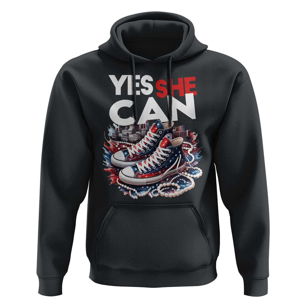 Harris 2024 Hoodie Yes She Can Chucks And Pearls American Flag TS11 Black Print Your Wear